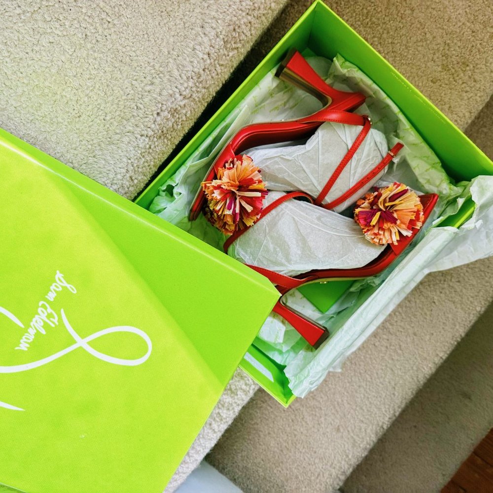 Sam Edelman Red Orange Pom-Pom Strappy Sandals